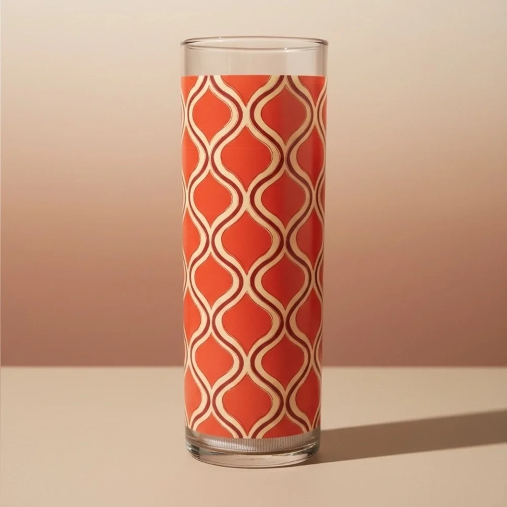 Vintage Libbey Orange Geometric Glass Vase Mid Century Modern 10”